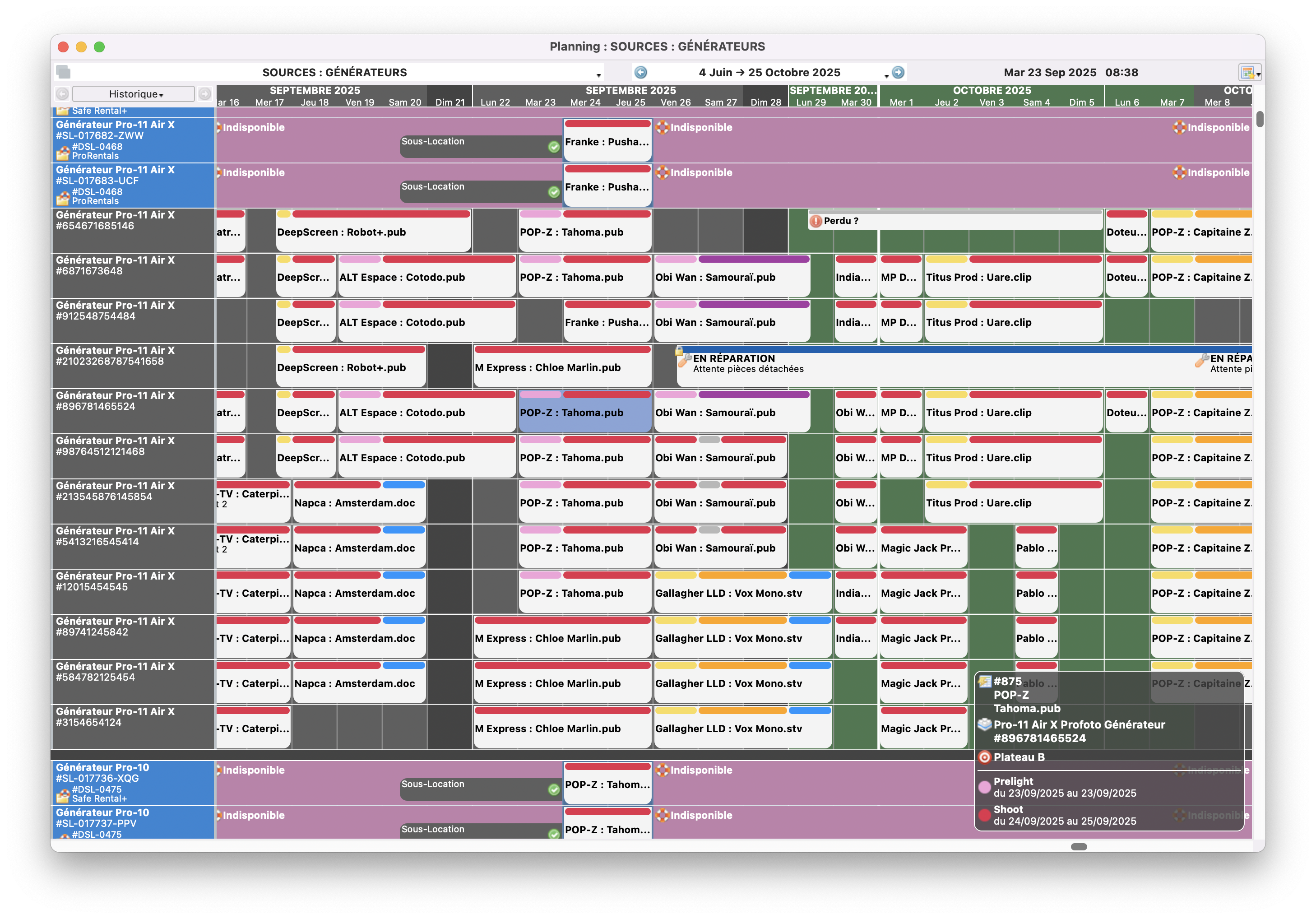 Planning des réservations